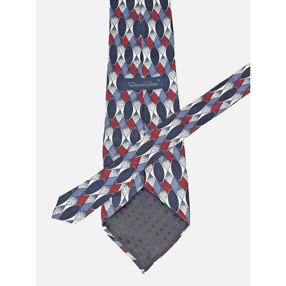 Oscar De La Renta Men's Silk Tie 4"x58" Blue Red Silver EUC